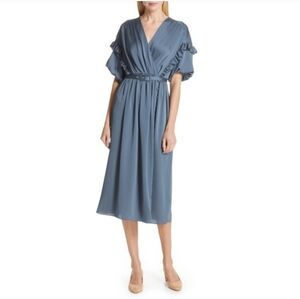 Kate Spade  Blue Satin Midi Dress, Sz 6